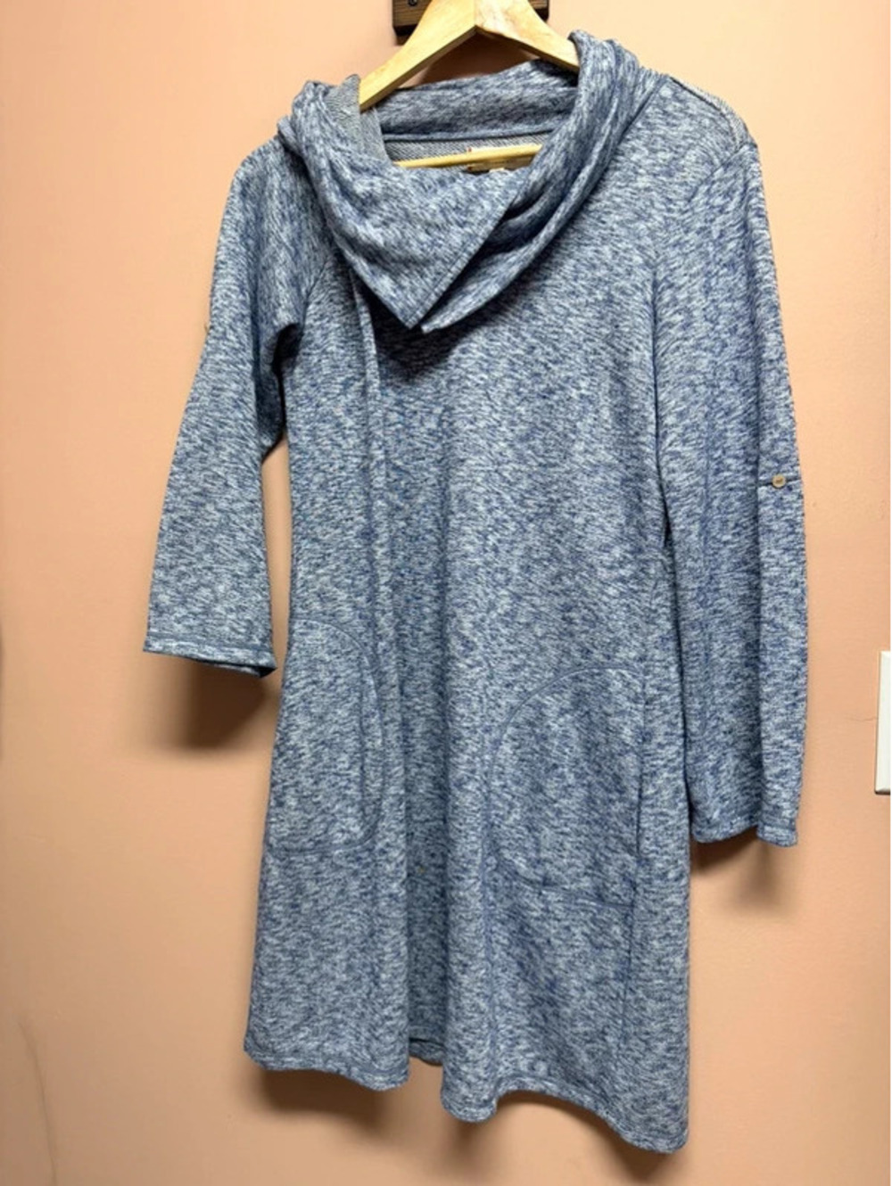 Soft Surroundings Softie Weekend Cowl Neck Tunic Dress Heather Gray Blue M